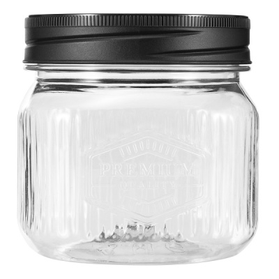 Банка квадратная с рельефом и эмбоссингом PREMIUM 0,6л (Черный) (то)