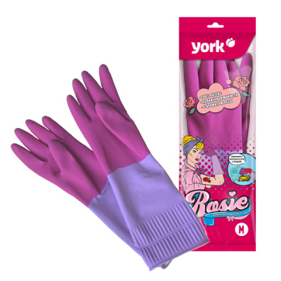 Перчатки резиновые с удлинённой манжетой ароматизированные Рози YORK (M) 