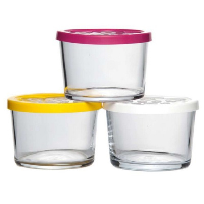 Банки для хранения 3шт БЕЙЗИК 220мл (бел.,желт.,фукс.кр)