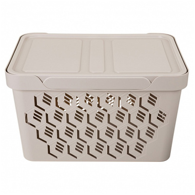 Ящик универсальный с крышкой "DELUXE" 380х276х220мм 18л (св.бежевый) (то)