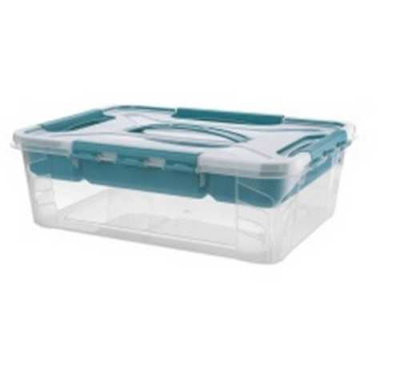 Ящик унив. "GRAND BOX" 390х290х124мм, 10л с замками и вставкой-органайзером голубой (то)
