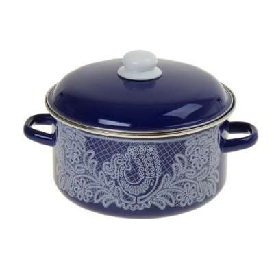 Кастрюля 5л. цилиндр. Вологодское кружево синяя