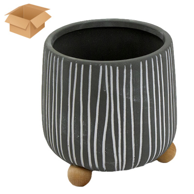 Кашпо керамическое ЛУКРЕЦИЯ серое 15*15*16см, на деревянных ножках
