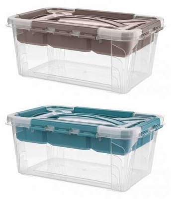 Ящик унив. "GRAND BOX" 290х190х124мм, 4,2л  с замками и вставкой-органайзером голубой