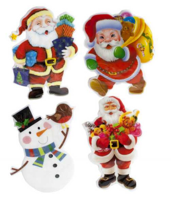 Наклейка силиконовая на окно ДЕД МОРОЗ/СНЕГОВИК, 19см