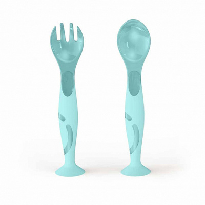 Набор: ложечка и вилочка на присосе (зеленый)(то)