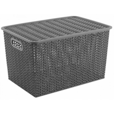 Корзинка "Вязь" 14л 350х245х205мм с крышкой (серый) (то)