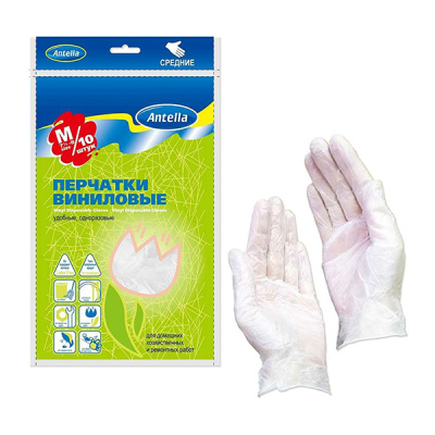 Перчатки ВИНИЛОВЫЕ 10шт размер M Антелла
