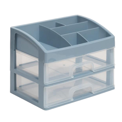 Органайзер для косметики 2 ящика (серо-синий/прозрачный)