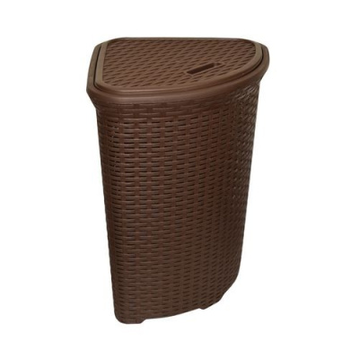 Корзина для белья угловая с крышкой 60л. Ротанг (коричневая)  (то)
