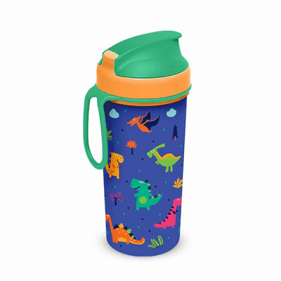 Стакан детский с декором и петлей 400мл (Зеленый) (то)