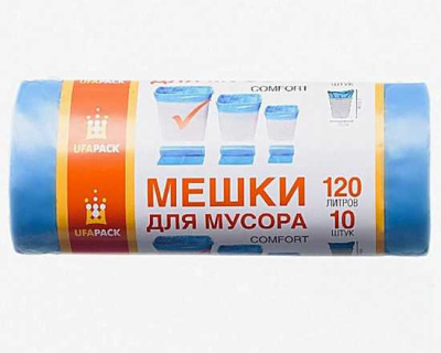 Пакеты д/мусора "Уфа ПАК" 120 л. 10 шт. Синие