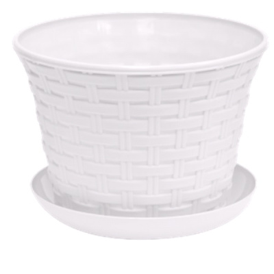 Кашпо круглое "Ротанг" 8л с поддоном (белый) (то)