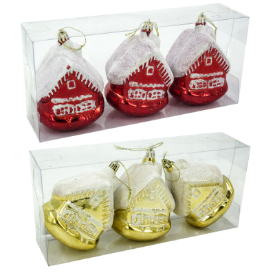 Украшение елочное ДОМИКИ 12см, 3шт