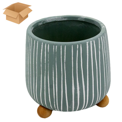 Кашпо керамическое ЛУКРЕЦИЯ голубое 15*15*16см, на деревянных ножках