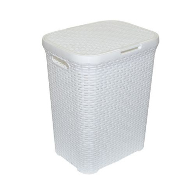 Корзина для белья "Ротанг" 40л. с крышкой (белая) (то)