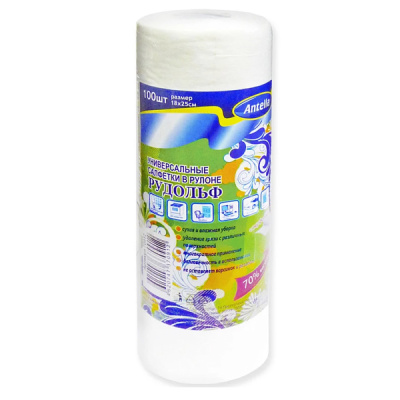 Салфетка вискозная универсальная 18*25см 100шт/рул РУДОЛЬФ  Антелла РОССИЯ