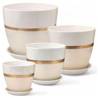 Комплект горшков Поталь бутон эстет золото/бел. кмпт из 4-х (РС156)