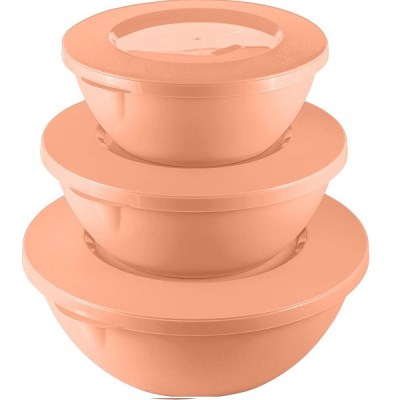 Набор мисок HELSINKI с крышками 3 шт (5л, 3л, 2 л) персиковая карамель (то)