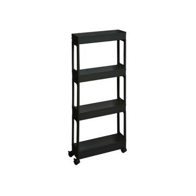 Этажерка узкая 4-х ярусная на колесах (черный) (то)