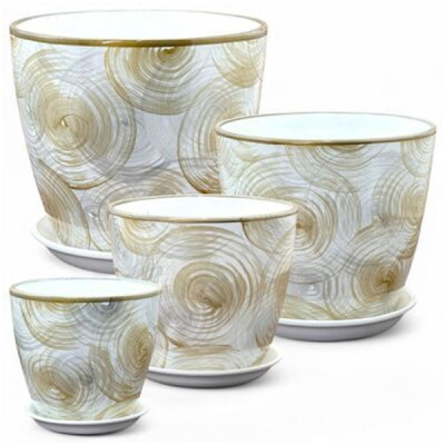 Комплект горшков Роспись бутон сатурн белый кмпт из 4-х (РС140)