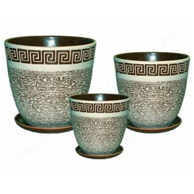 Комплект горшков керам. Бутон Меандр бел.-черн.из кмпт 3-х (ИВ 08)