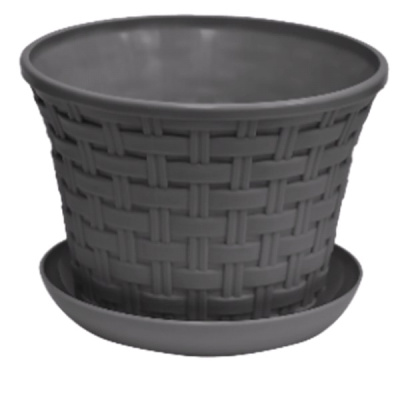 Кашпо круглое "Ротанг" 1,1л с поддоном (т.серый) (то)