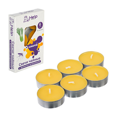 HELP Свечи чайные от КОМАРОВ, c ароматом цитронеллы, 6 шт. в уп. 