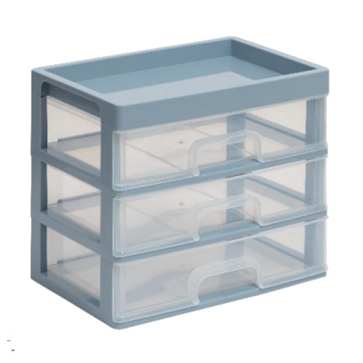 Органайзер для мелочей 3 ящика (серо-синий/прозрачный)