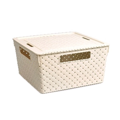 Коробка "Береста" 11л с крышкой квадр.(слоновая кость)  (то)