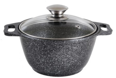 Кастрюля 2л со стеклянной крышкой, АП (темный мрамор)