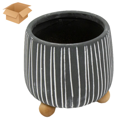 Кашпо керамическое ЛУКРЕЦИЯ серое 11*11*12см, на деревянных ножках