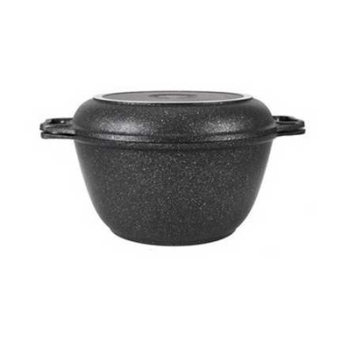 Казан с крышкой-сковородой 3л, АП (темный мрамор)