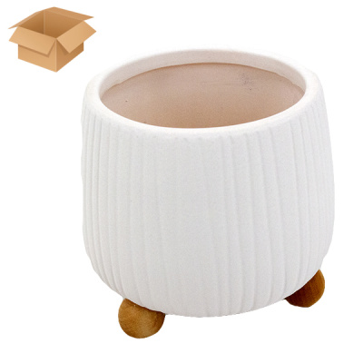 Кашпо керамическое ЛУКРЕЦИЯ белое 15*15*16см, на деревянных ножках