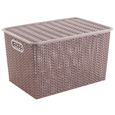 Корзинка "Вязь" 14л 350х245х205мм с крышкой (розовый нюд) (то)