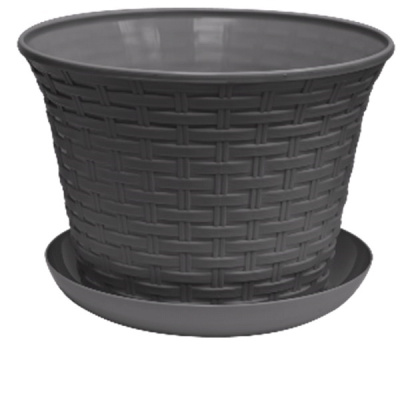 Кашпо круглое "Ротанг" 8л с поддоном (т.серый) (то)