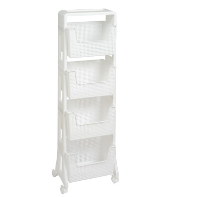Этажерка "Лофт" 4-х ярусная на колесах (белый) (то)