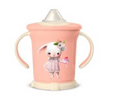 Поильник с ручками и декором 270мл (светло-розовый) (то)