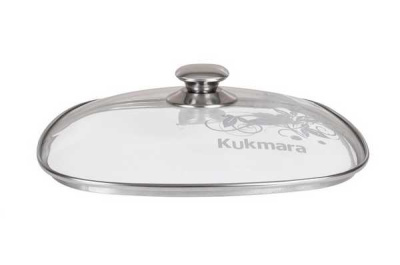 Крышка стеклянная квадратная 260мм с ободом и ручкой из нержавеющей стали деколь серая