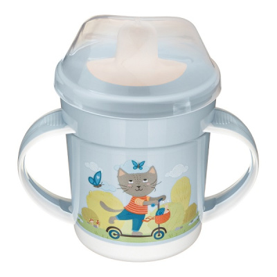 Поильник с ручками, декором и защитной крышкой 320мл (Св.голубой)(то)