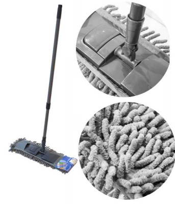 Швабра плоская 40см МЫШКА, серая лапша, металл телескоп ручка 80-125см