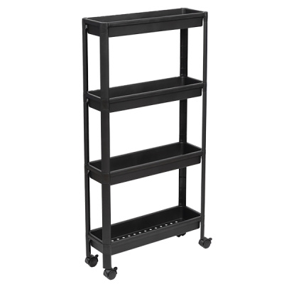 Этажерка узкая VIKEA 4-х ярусная на колесах (черный) (то)