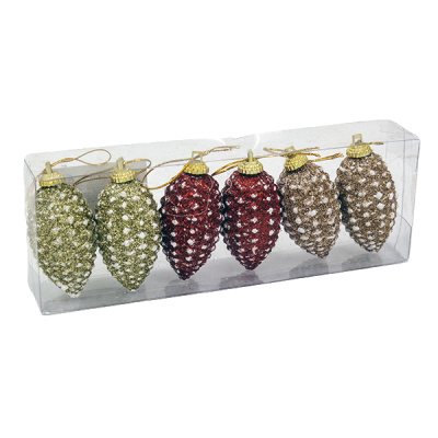 Украшение елочное ШИШКА ЦВЕТНАЯ 6шт, 7см