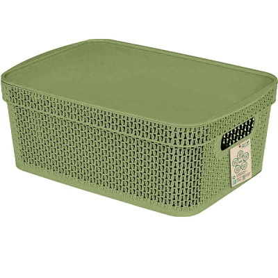 Корзина прямоугольная Ajur 11л (380х270х143мм)(с крышкой) полынь (то)