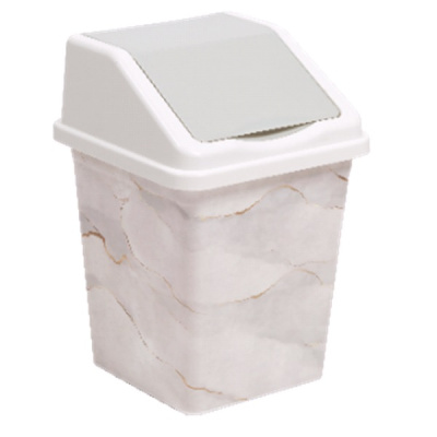 Ведро для мусора с подвижной крышкой 16л квадратное "Белый Мрамор"