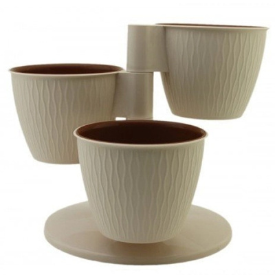 Каскад Пирамида из 3-х горшков с вкладками на подставке Пудра