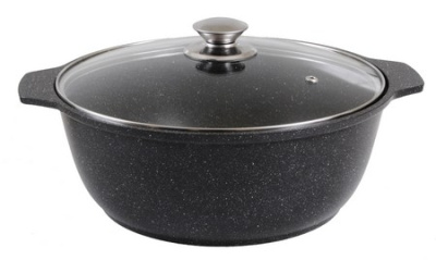 Кастрюля-жаровня 4л со стеклянной крышкой, АП (темный мрамор)