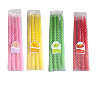 Свечи витые, ароматические, цветные, набор 4шт (24см)