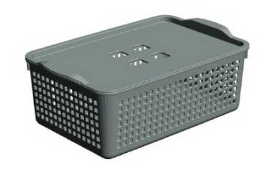 Корзинка "Лофт" 3,8л 295х185х105мм с крышкой (серый) (то)