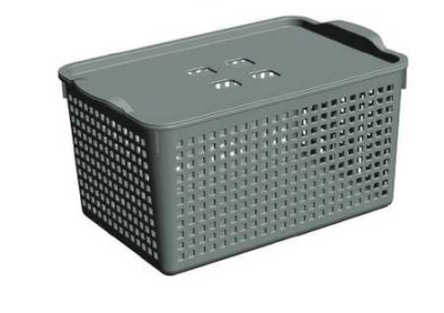 Корзинка "Лофт" 5,3л 295х185х145мм с крышкой (серый) (то)